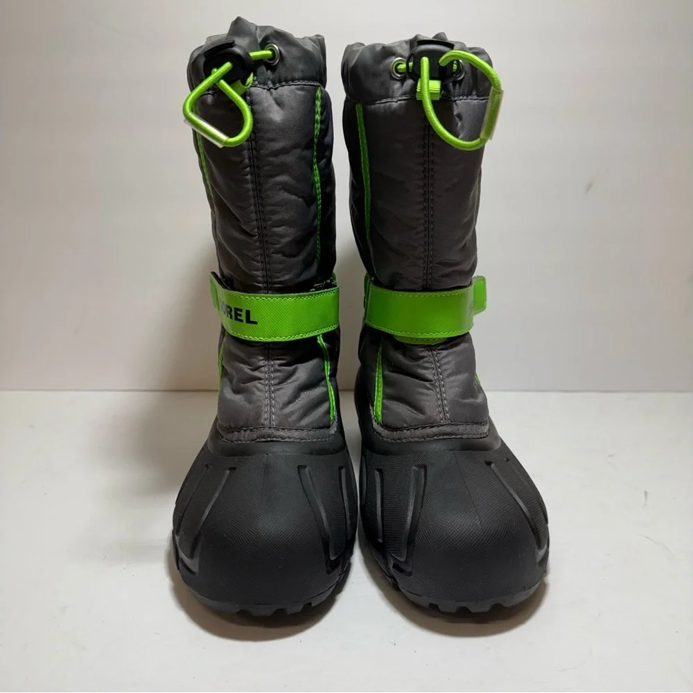Sorel Flurry Grey Green Waterproof Felt Lined Lug Sole Snow Boots Big Boy Sz 5